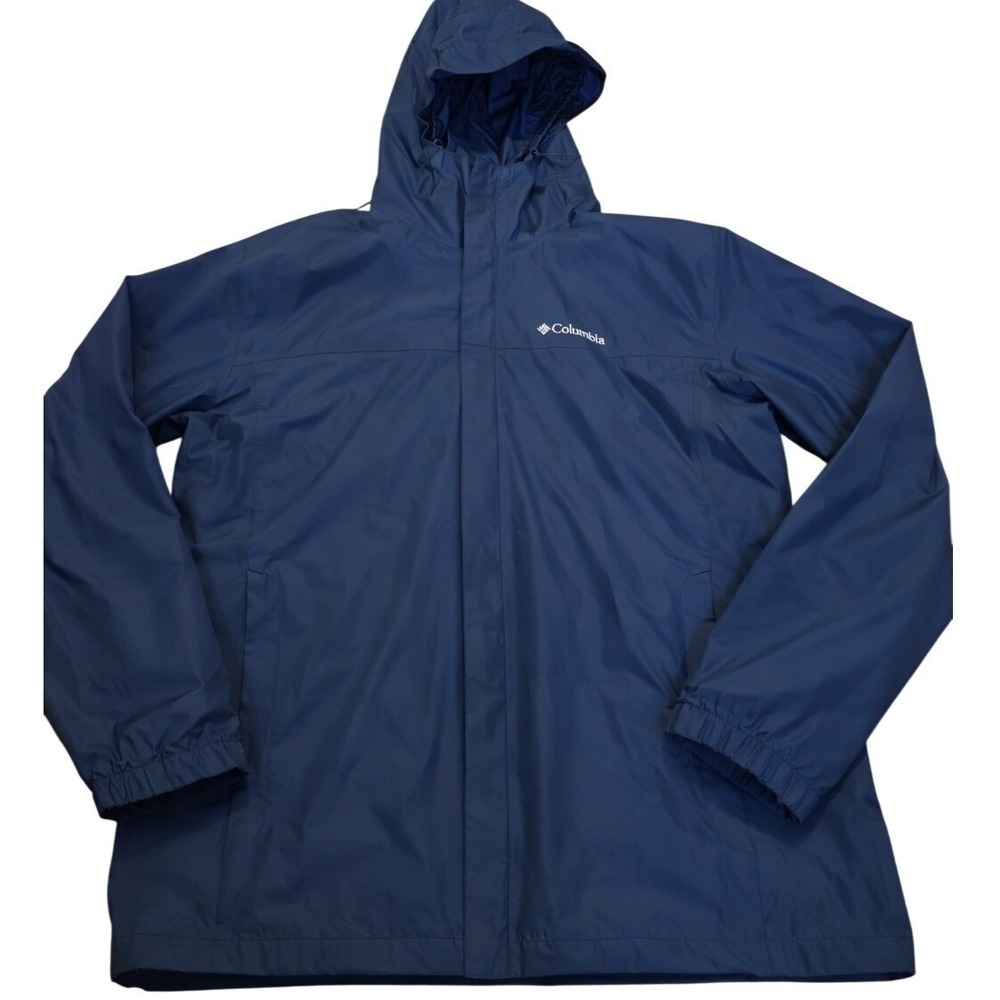 Columbia Omni-Tech Navy Blue Waterproof Rain Jacket Mens Hooded Shell L - Picture 2 of 2